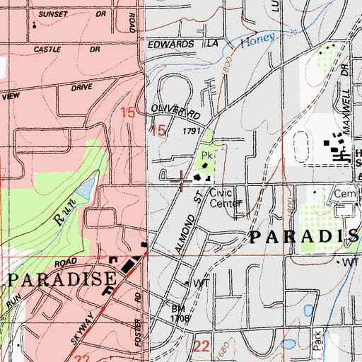 Topographic Map of Veterans Memorial Hall, CA