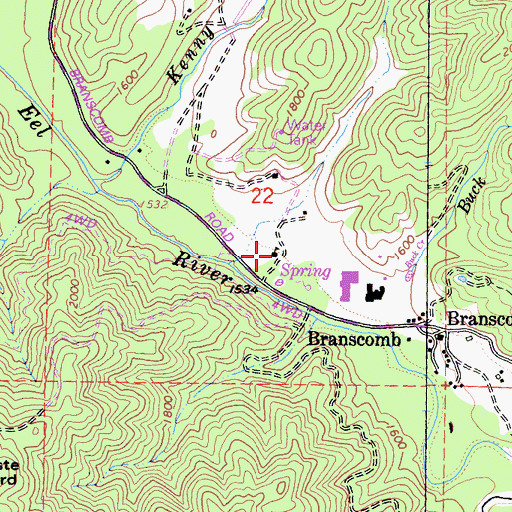 Topographic Map of Branscomb Elementary School, CA