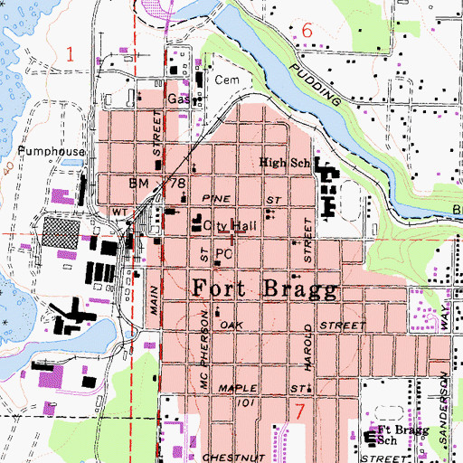 Topographic Map of Fort Bragg Branch Mendocino County Library, CA