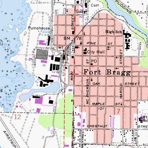 Topographic Map of Fort Bragg Post Office, CA