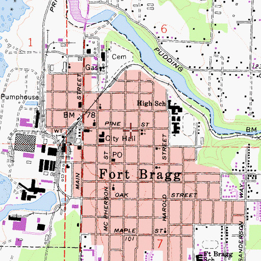 Topographic Map of Fort Bragg Seventh Day Adventist Church, CA