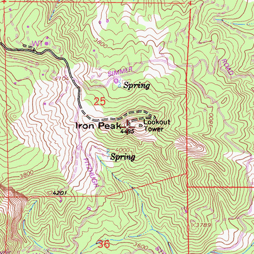 Topographic Map of Iron Peak Lookout Tower, CA