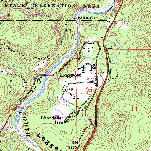 Topographic Map of Leggett Valley Elementary School, CA
