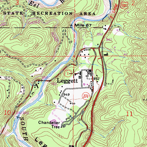 Topographic Map of Leggett Valley High School, CA