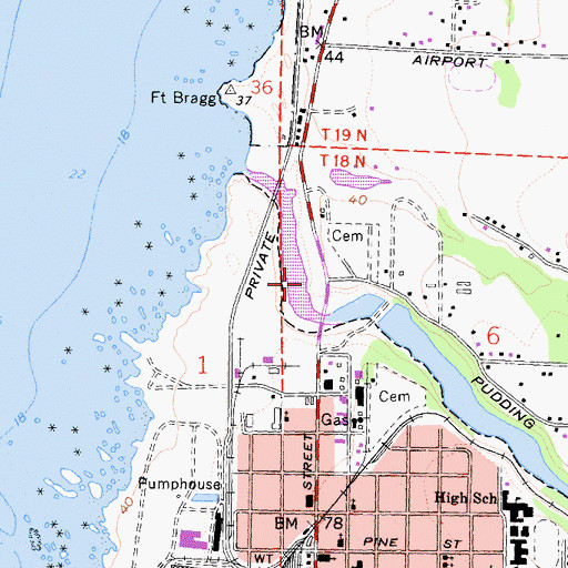 Topographic Map of Pudding Creek Beach, CA