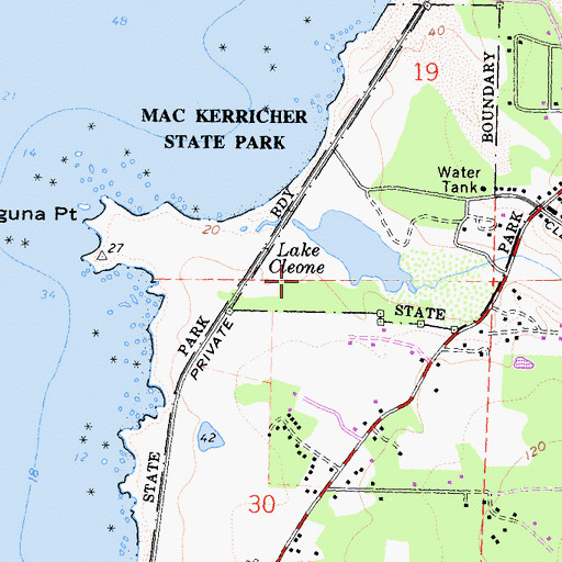 Topographic Map of Surfwood Campground, CA