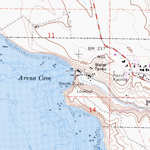 Topographic Map of Arena Cove Historic District, CA