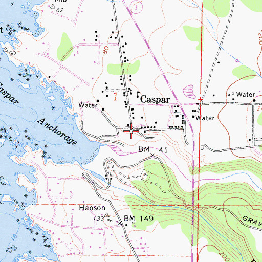 Topographic Map of Caspar Post Office (historical), CA