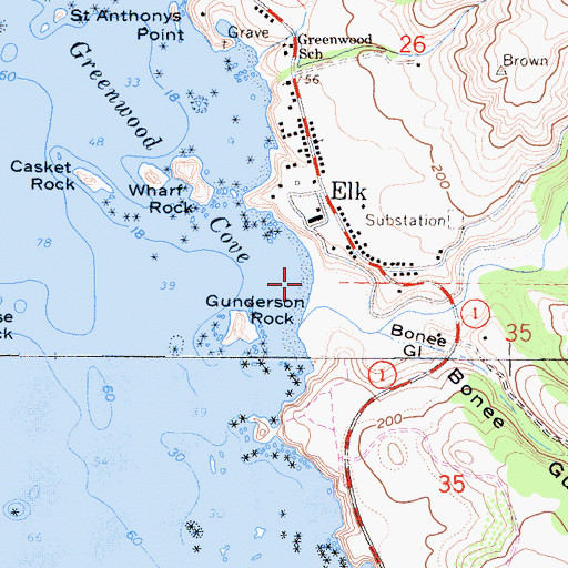 Topographic Map of Greenwood State Beach, CA