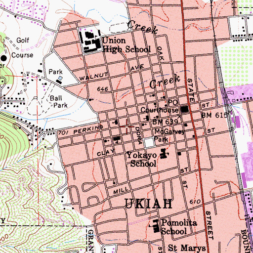 Topographic Map of Held-Poage Memorial Home and Research Library, CA