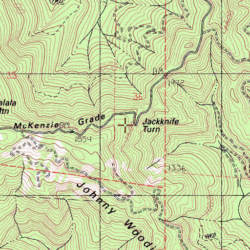 Topographic Map of Jackknife Turn, CA