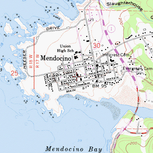 Topographic Map of Mendocino and Headlands Historic District, CA