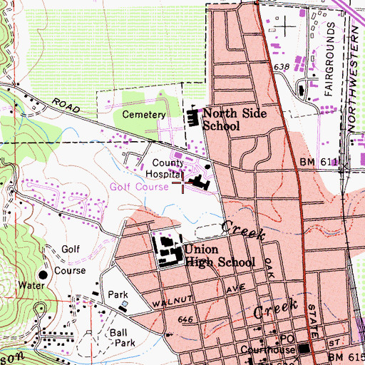 Topographic Map of Mendocino County Hospital, CA