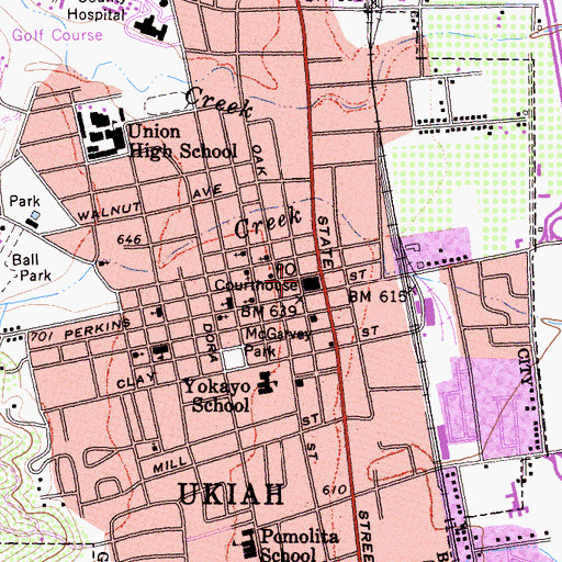 Topographic Map of Mendocino County Law Library, CA