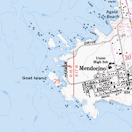Topographic Map of Mendocino Headlands State Park, CA