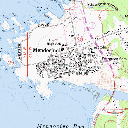 Topographic Map of Mendocino Post Office, CA