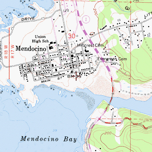 Topographic Map of Mendocino Presbyterian Church, CA