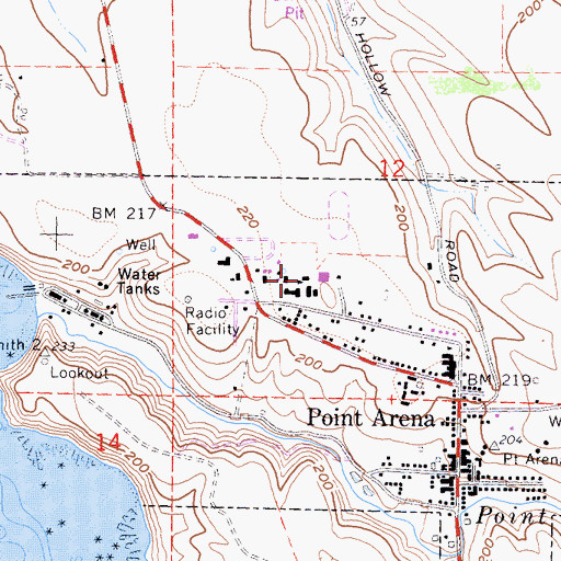 Topographic Map of Point Arena Joint Union High School, CA