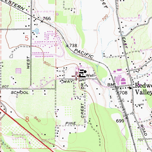 Topographic Map of Redwood Valley Middle School, CA
