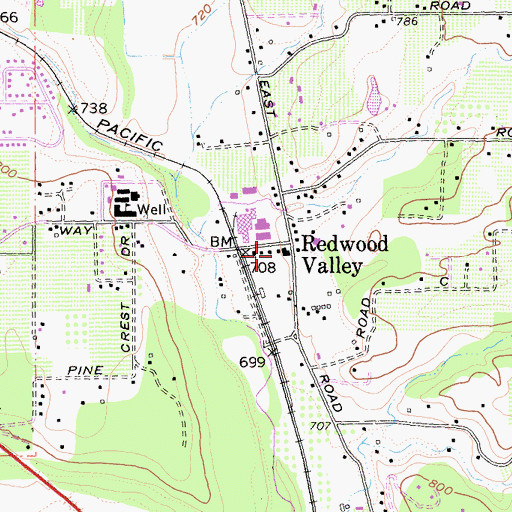 Topographic Map of Redwood Valley Post Office, CA