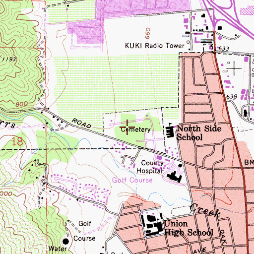 Topographic Map of Ukiah Cemetery, CA