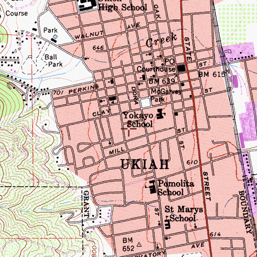 Topographic Map of Ukiah General Hospital, CA