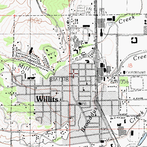 Topographic Map of Willits City Park, CA