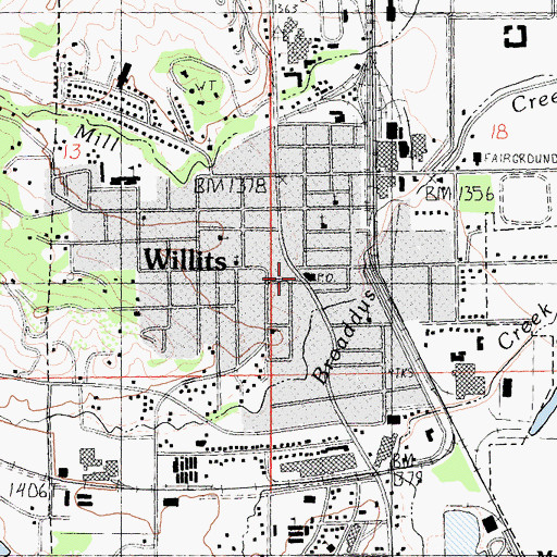 Topographic Map of Willits Post Office, CA