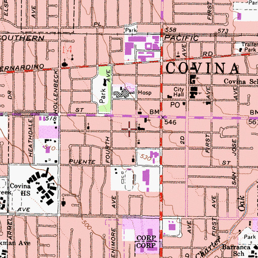 Topographic Map of First Church of Christ Scientist, CA