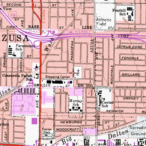 Topographic Map of Gladstone Park, CA
