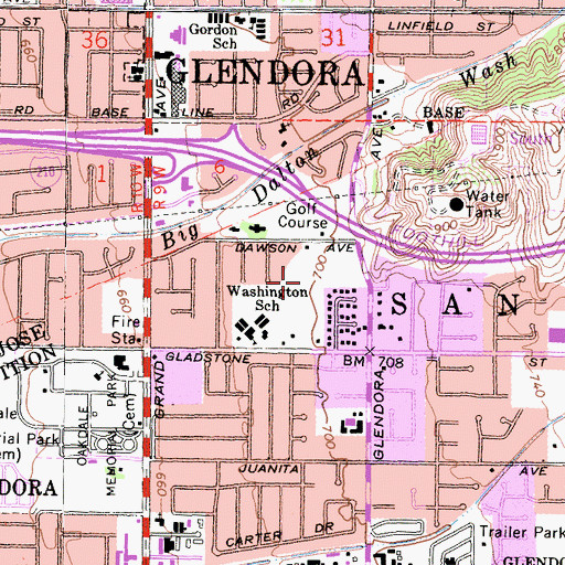 Topographic Map of Glen Oaks Golf Course, CA