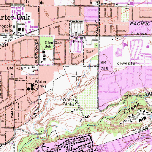 Topographic Map of Rancho Park, CA