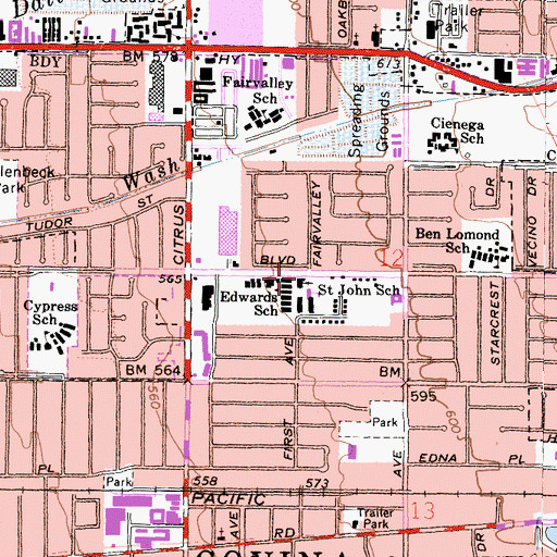 Topographic Map of Saint John Lutheran Church, CA