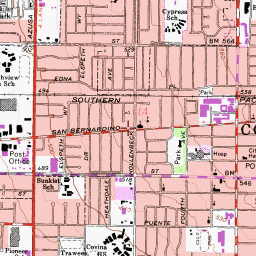 Topographic Map of United Methodist Church of Covina, CA