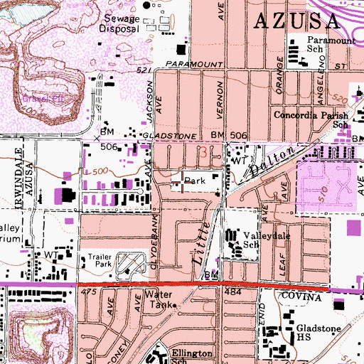 Topographic Map of Valleydale Park, CA