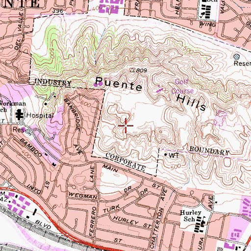 Topographic Map of Babe Zaharias Golf Course, CA