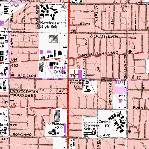 Topographic Map of Covina Square Shopping Center, CA