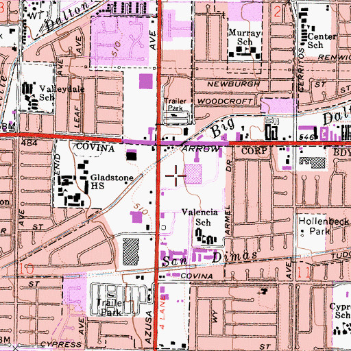 Topographic Map of Covina Town Square Shopping Center, CA
