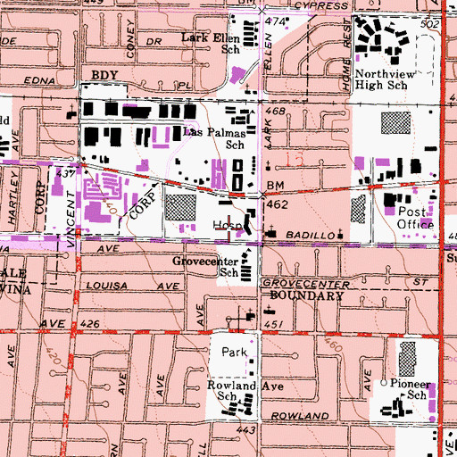 Topographic Map of Kindred Hospital San Gabriel Valley, CA