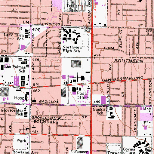 Topographic Map of Covina Village Shopping Center, CA