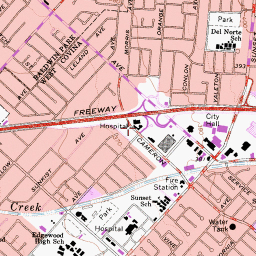 Topographic Map of Doctors Hospital of West Covina, CA