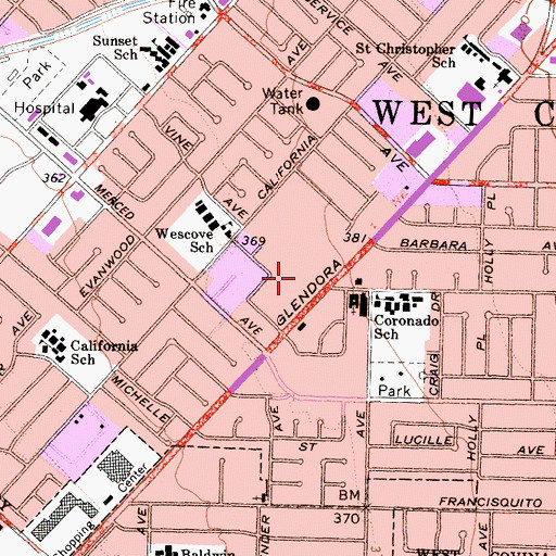 Topographic Map of Glenvine Shopping Center, CA