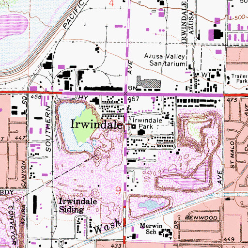 Topographic Map of Irwindale City Hall, CA