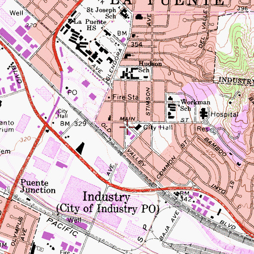 Topographic Map of La Puente City Hall, CA