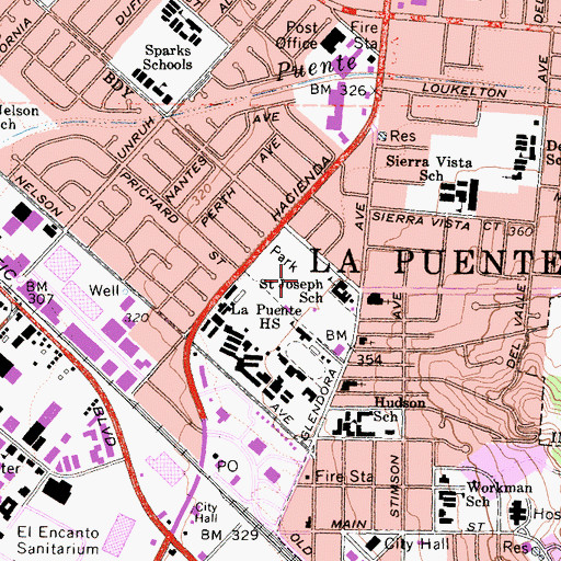 Topographic Map of La Puente Park, CA