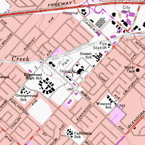 Topographic Map of Citrus Valley Medical Center Queen of the Valley Campus, CA
