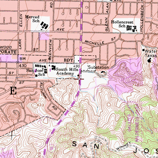 Topographic Map of South Hills Plaza Shopping Center, CA
