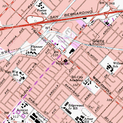 Topographic Map of Vista Hospital of San Gabriel Valley, CA