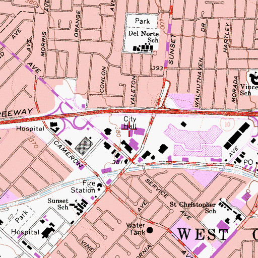Topographic Map of West Covina City Hall, CA