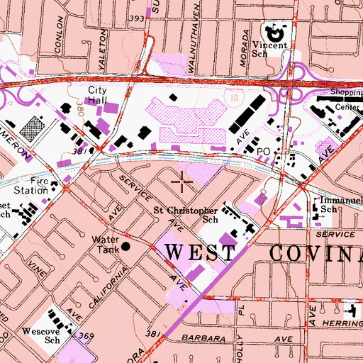 Topographic Map of West Covina Parkway Plaza Shopping Center, CA